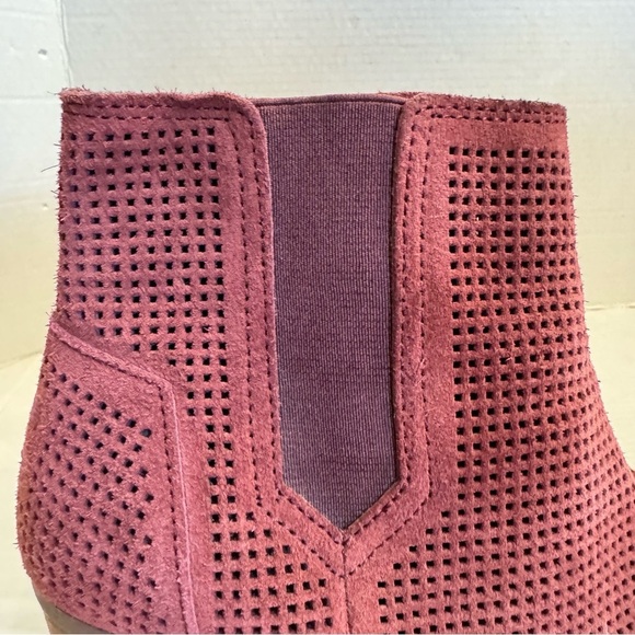 TOMS Majorca Boots Size 7.5 Block Heel Open Toe Burgundy Suede Bootie - Picture 7 of 16
